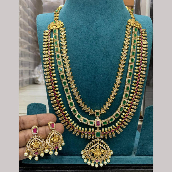 Sona Creation Gold Plated AD Temple Long Necklace Set