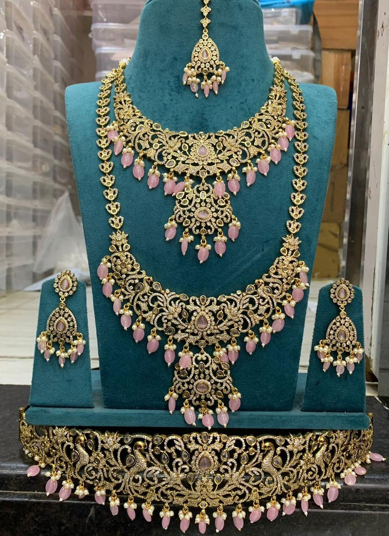 Sona Creation Gold Plated AD Bridal Necklace Set