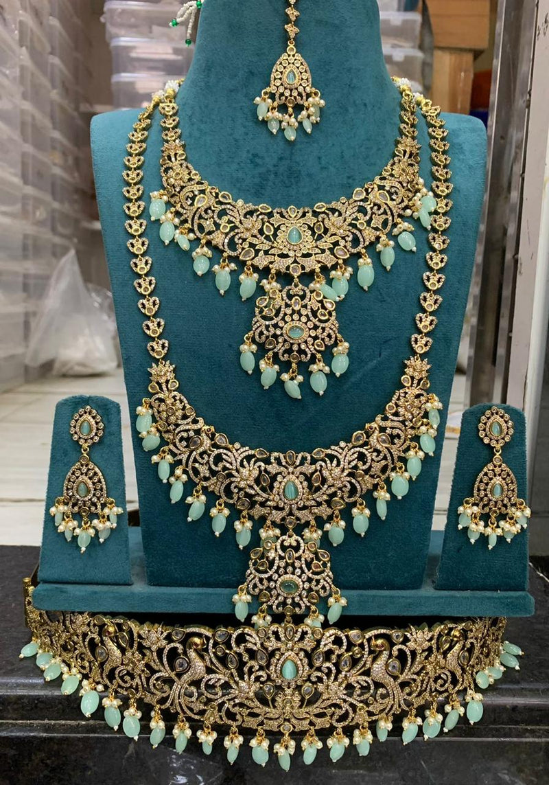 Sona Creation Gold Plated AD Bridal Necklace Set