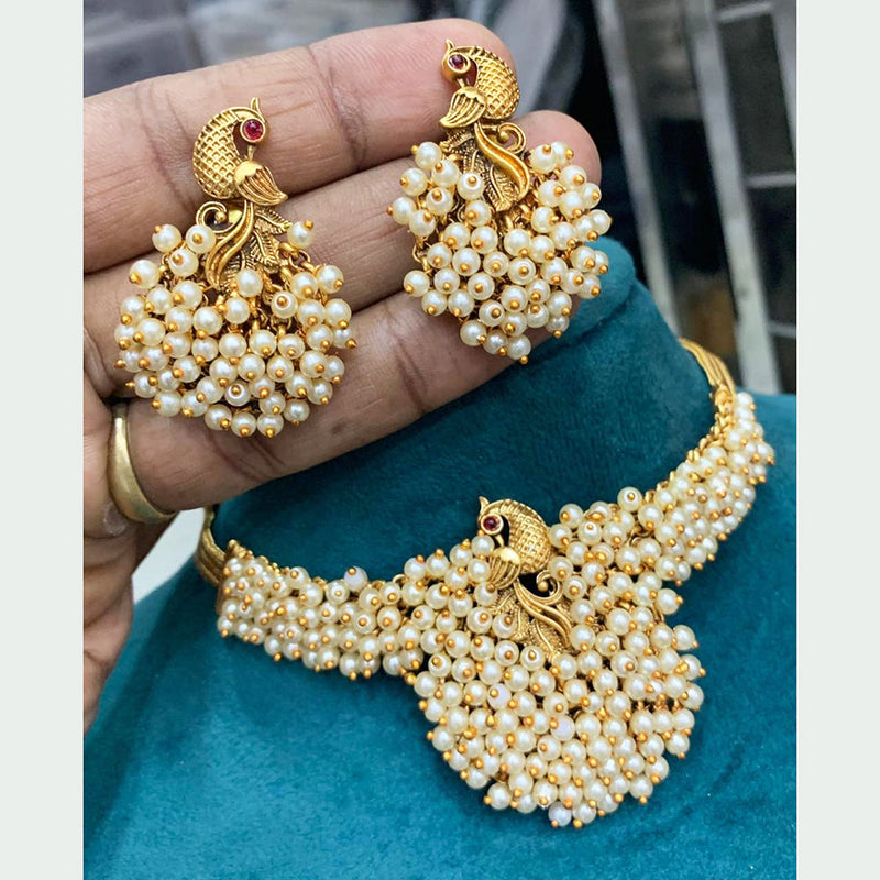 Sona Creation Gold Plated Pearls Peacock  Necklace Set