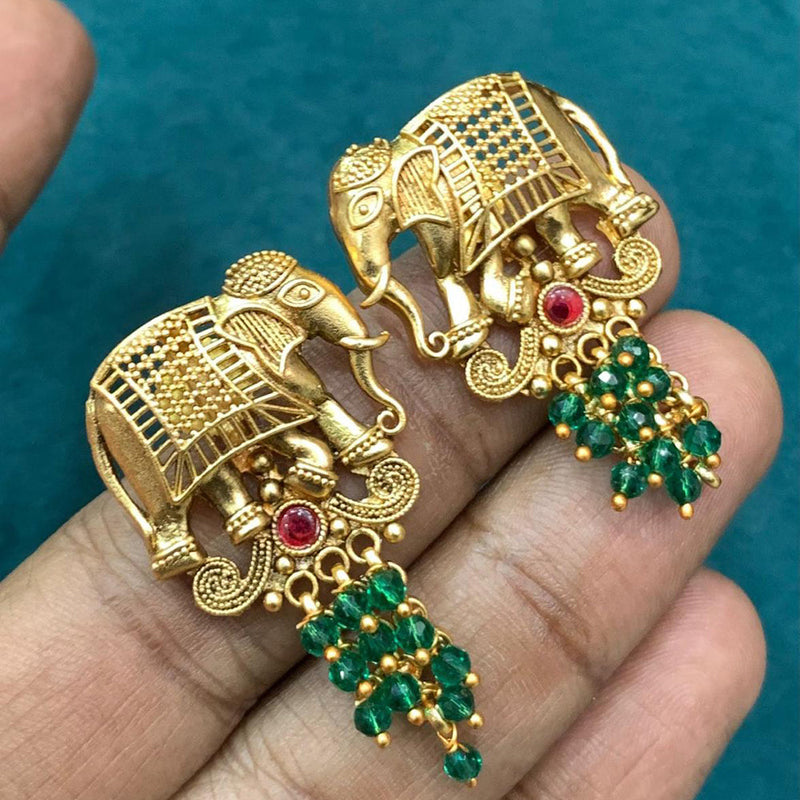 Sona Creation Gold Plated Pota Stone And Pearls Elephant Dangler Earrings