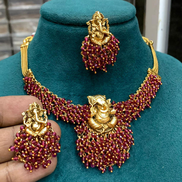 Sona Creation Gold Plated Pearls And Lord Necklace Set