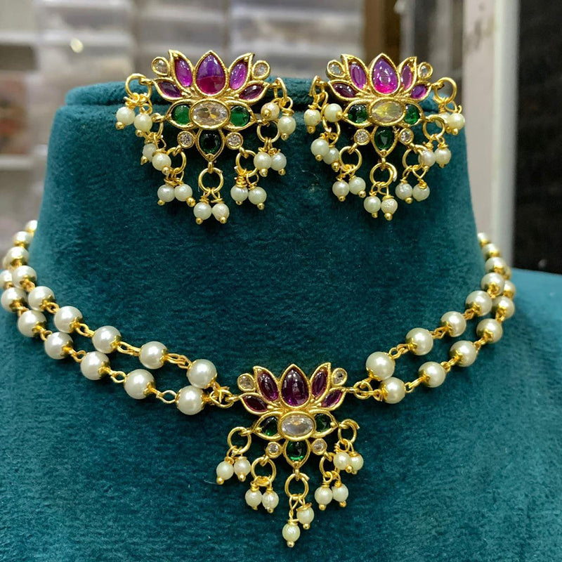 Sona Creation Gold Plated Kundan Stone And Pearls Choker Necklace Set