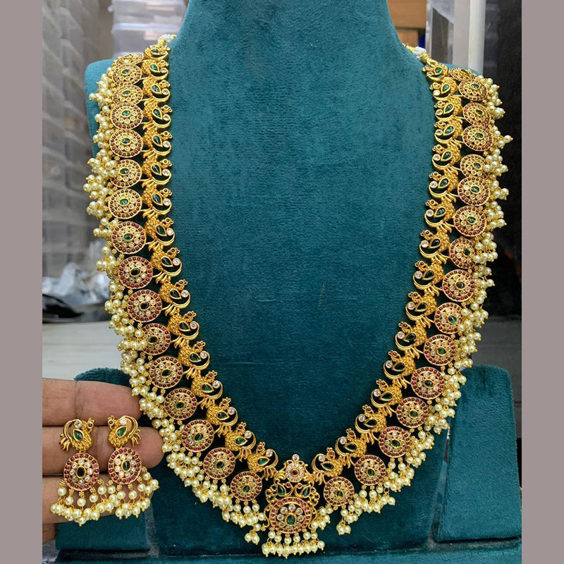 Sona Creation Gold Plated Pota Stone And Pearls Long Necklace Set