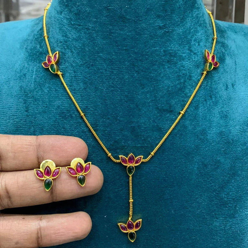 Sona Creation Gold Plated Pota Stone Necklace Set