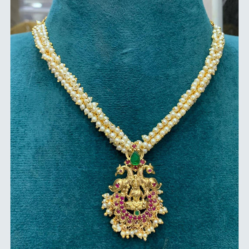 Sona Creation Gold Plated Pota Stone And Pearl Temple  Necklace Set