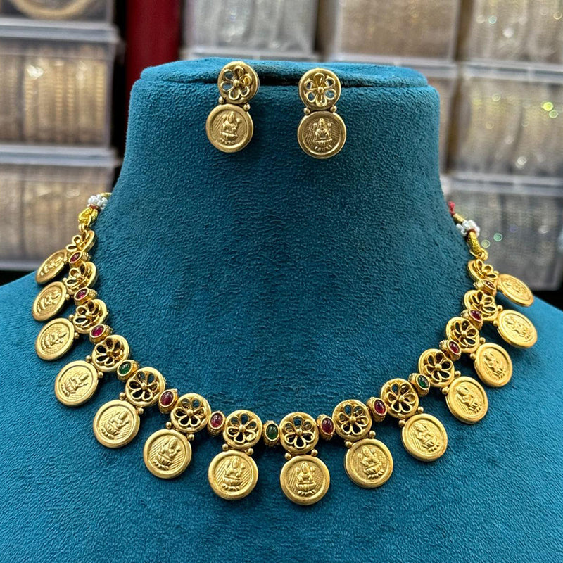 Sona Creation Gold Plated Pota Stone Temple Necklace Set