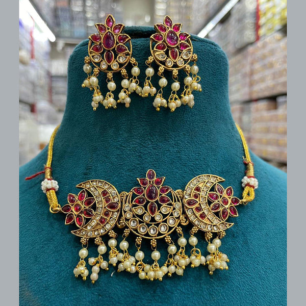 Sona Creation Gold Plated Kundan Stone And Pearl  Choker Necklace Set