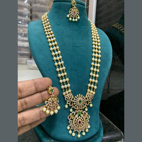 Sona Creation Gold Plated AD Long Necklace Set