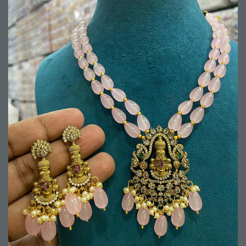 Sona Creation Gold Plated AD And Temple Necklace Set