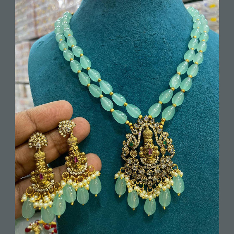 Sona Creation Gold Plated AD And Temple Necklace Set