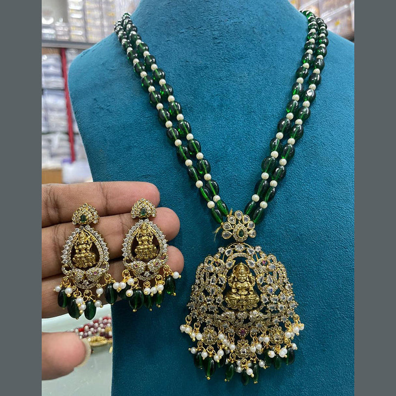 Sona Creation Gold Plated AD And Temple Necklace Set