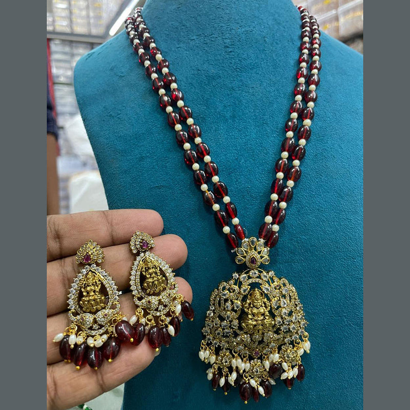 Sona Creation Gold Plated AD And Temple Necklace Set