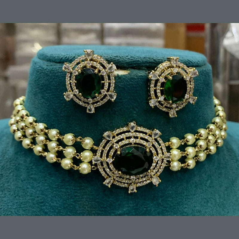 Sona Creation Gold Plated AD And Pearls Choker Necklace Set