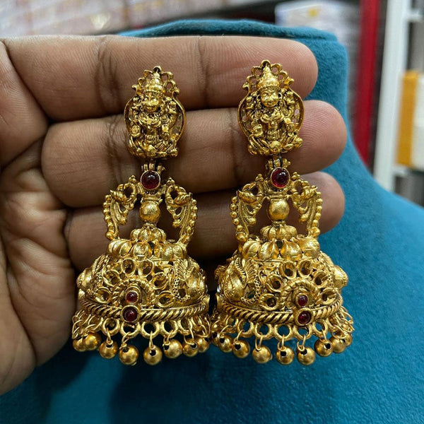 Sona Creation Gold Plated Pota Stone Jhumki Earrings