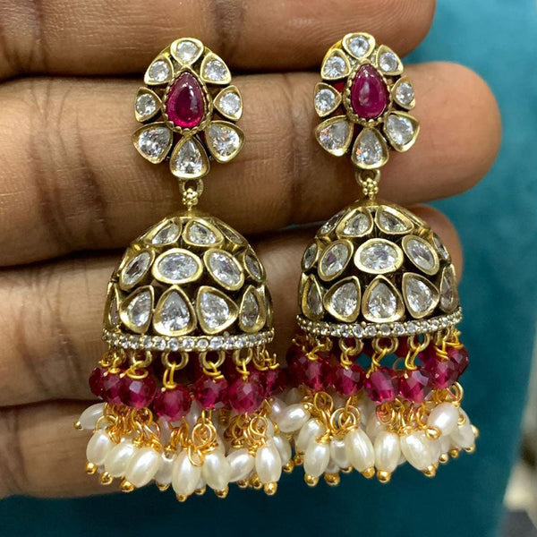 Sona Creation Gold Plated Polki Kundan Jhumki Earrings