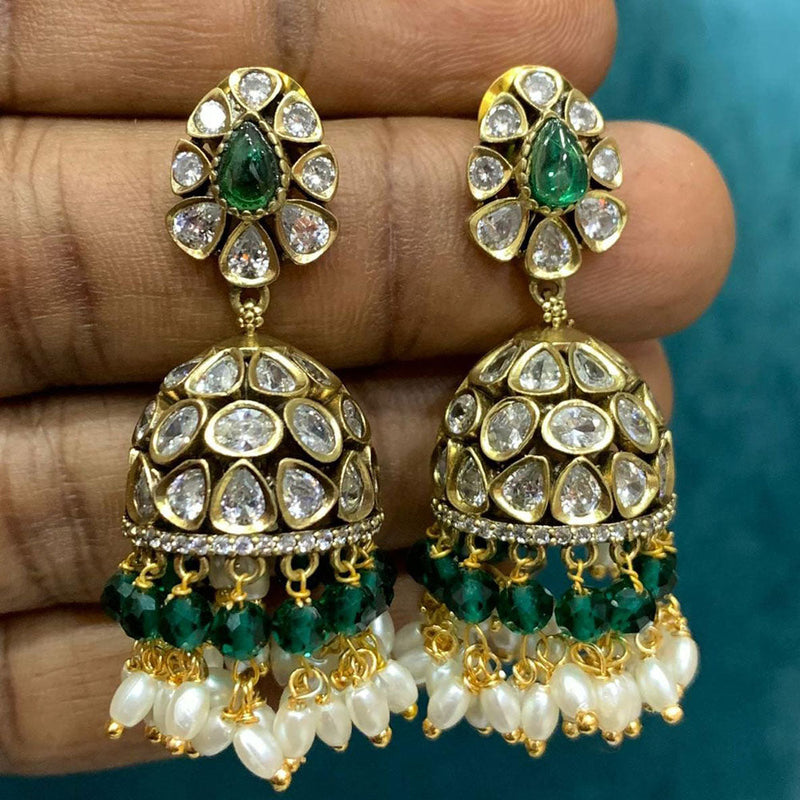 Sona Creation Gold Plated Polki Kundan Jhumki Earrings