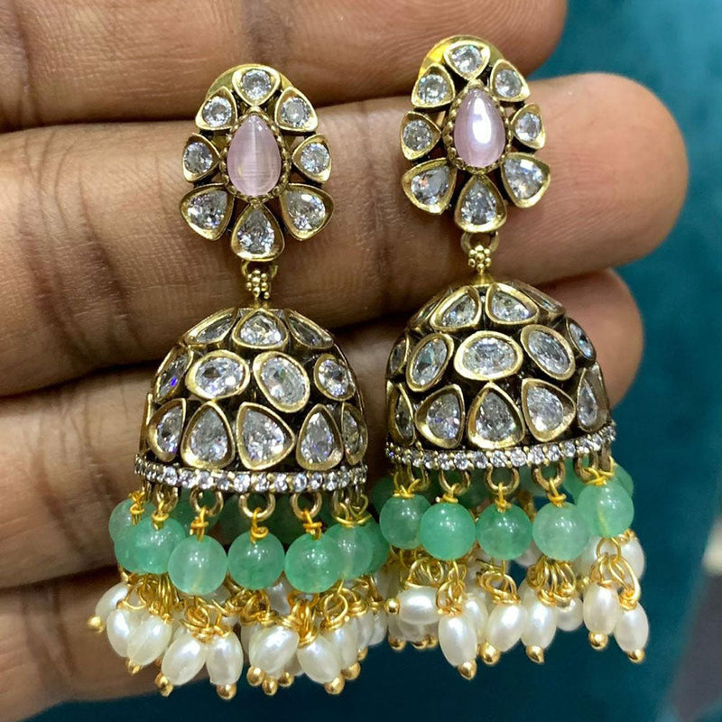 Sona Creation Gold Plated Polki Kundan Jhumki Earrings