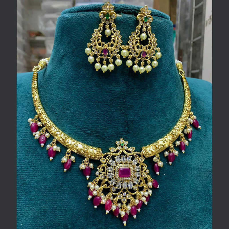 Sona Creation Gold Plated AD Necklace Set