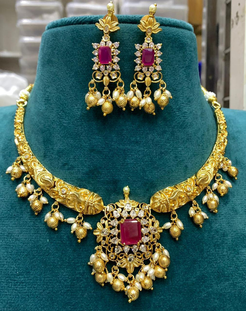 Sona Creation Gold Plated AD Necklace Set