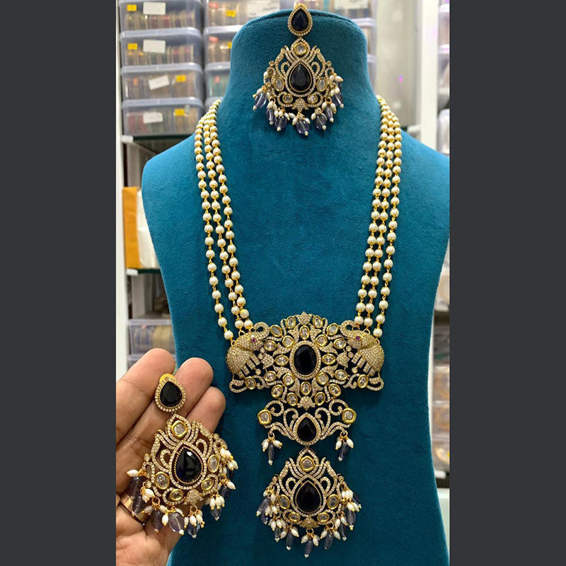 Sona Creation Gold Plated AD And Pearls Long Necklace Set