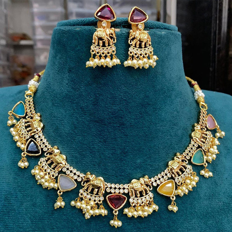 Sona Creation Gold Plated Crystal Stone Elephant Choker Necklace Set