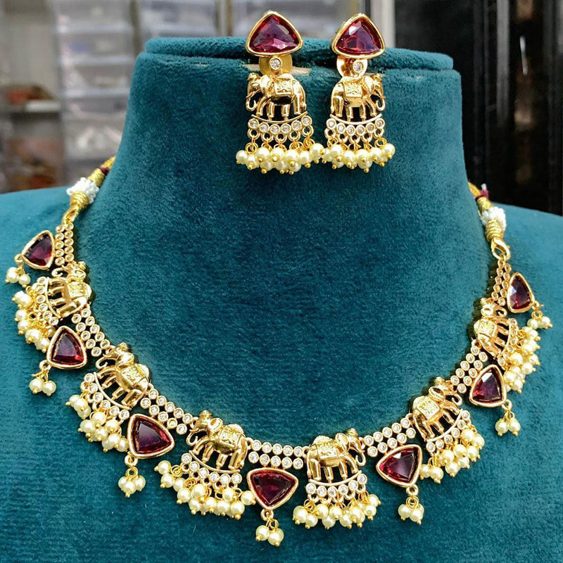 Sona Creation Gold Plated Crystal Stone Elephant Choker Necklace Set