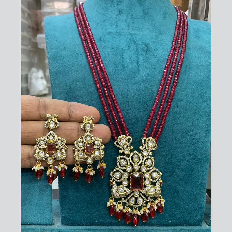 Sona Creation Gold Plated AD And Beads Long Necklace Set