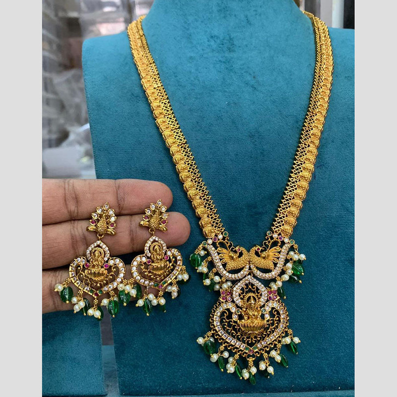 Sona Creation Gold Plated AD Temple Long Necklace Set