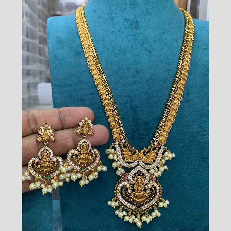 Sona Creation Gold Plated AD Temple Long Necklace Set