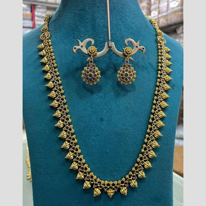 Sona Creation Gold Plated Pota Stone Long Necklace Set