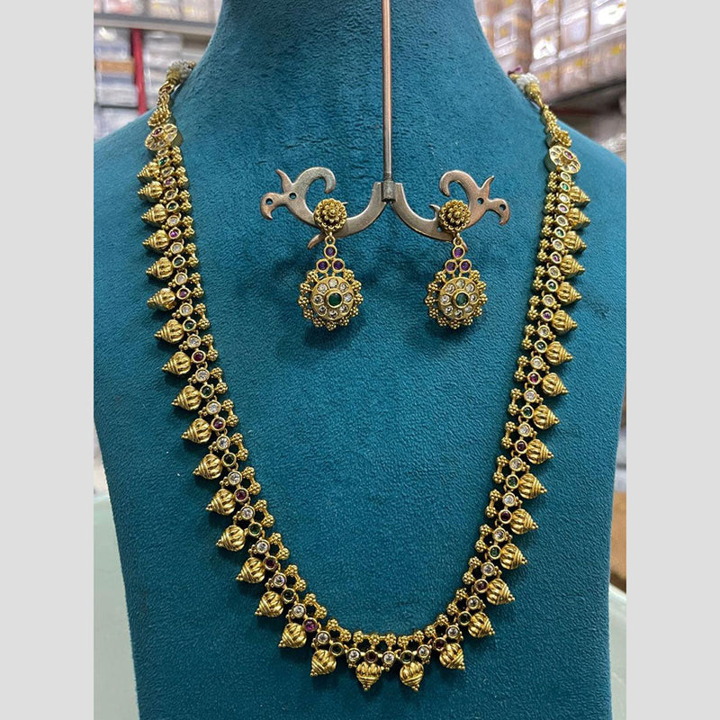 Sona Creation Gold Plated Pota Stone Long Necklace Set