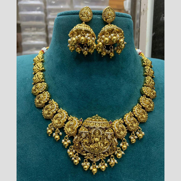 Sona Creation Gold Plated AD Temple Necklace Set