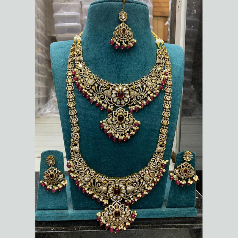 Sona Creation Gold Plated AD Double Long Necklace Set