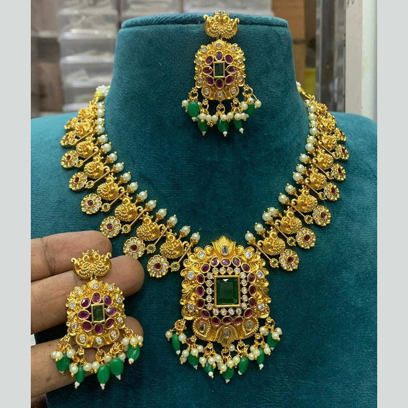 Sona Creation Gold Plated Pota Stone Necklace Set