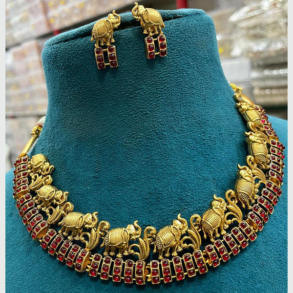 Sona Creation Gold Plated Pota Stone And Elephant Choker Necklace Set