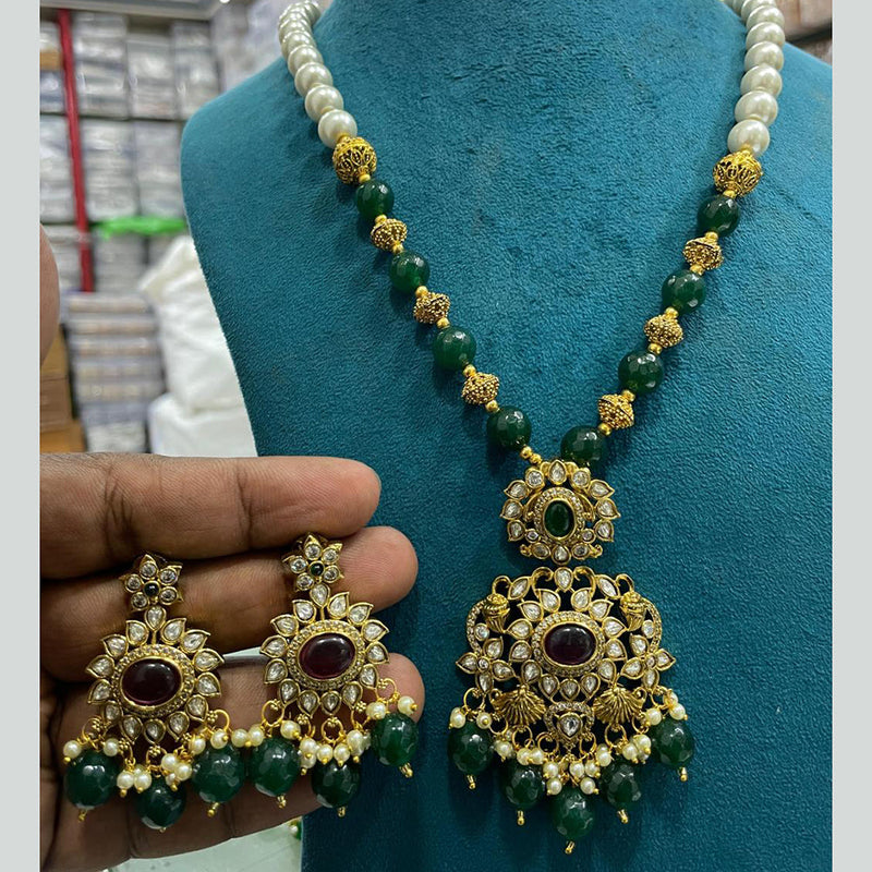 Sona Creation Gold Plated AD And Beads Necklace Set