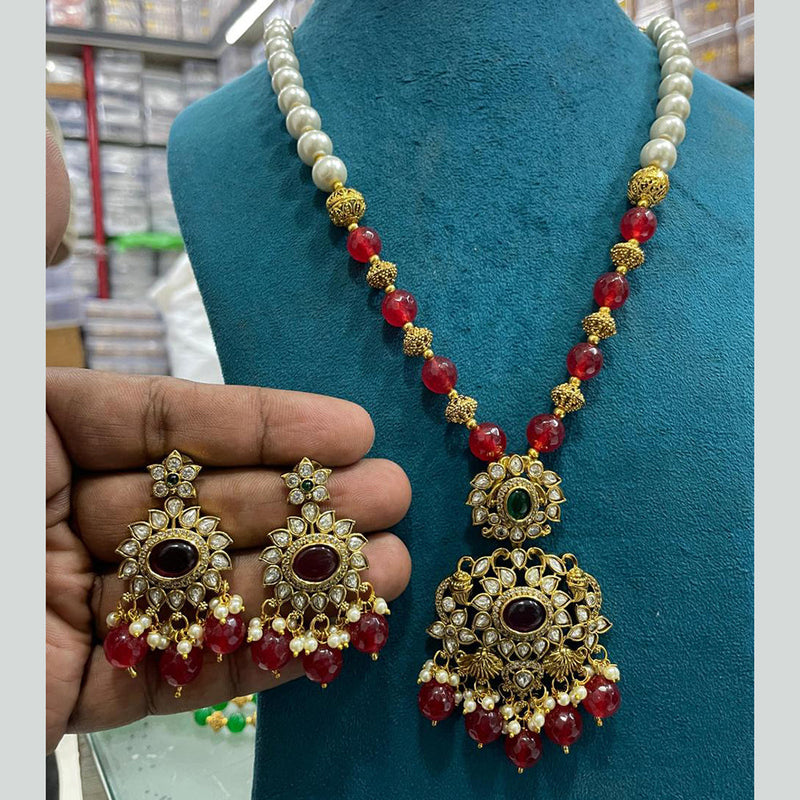 Sona Creation Gold Plated AD And Beads Necklace Set