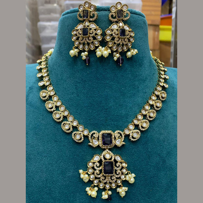 Sona Creation Gold Plated Polki Kundan Stone Necklace Set