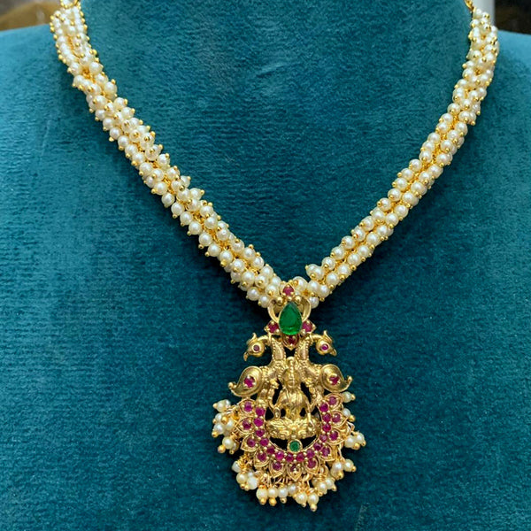 Sona Creation Gold Plated Pota Stone Temple Necklace Set