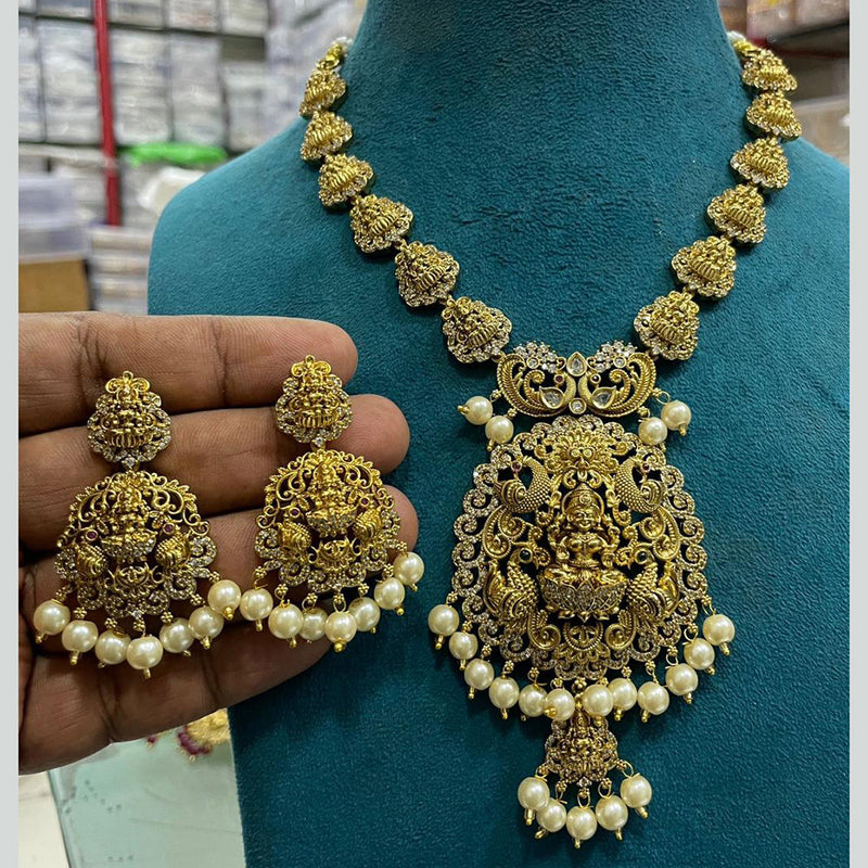 Sona Creation Gold Plated AD Temple Necklace Set