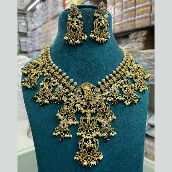 Sona Creation Gold Plated Polki Kundan Stone And Temple Necklace Set