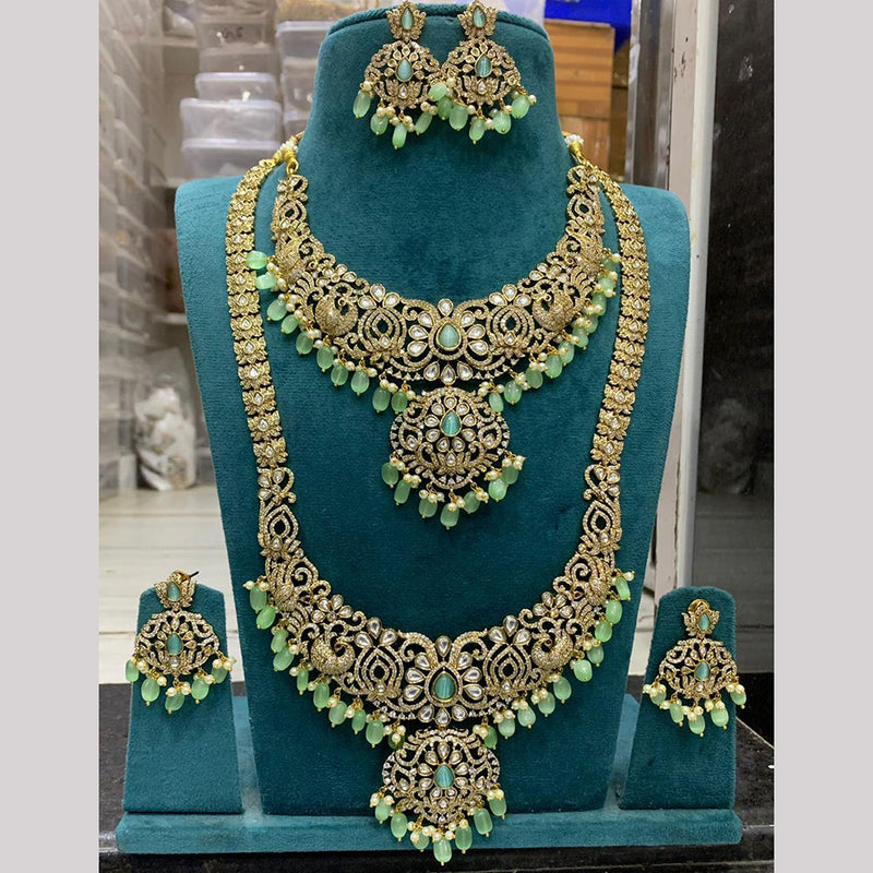 Sona Creation Gold Plated AD Double Long Necklace Set