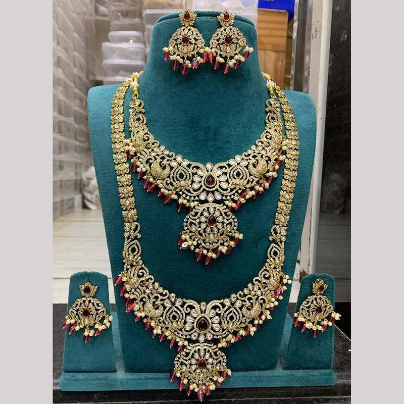 Sona Creation Gold Plated AD Double Long Necklace Set