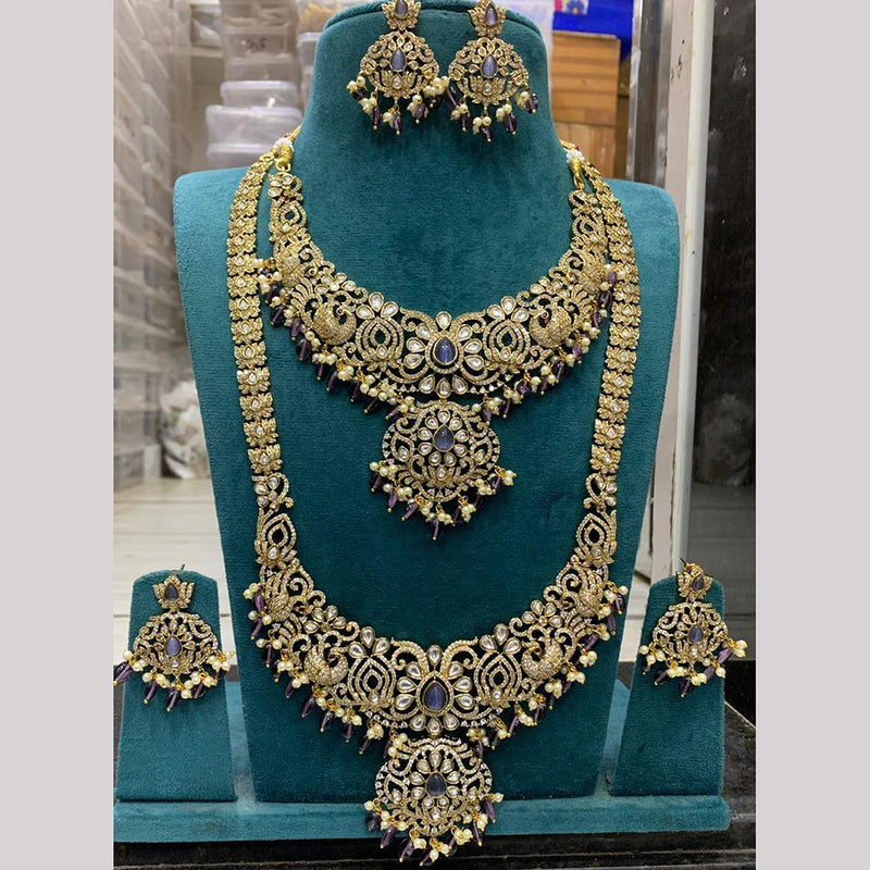 Sona Creation Gold Plated AD Double Long Necklace Set