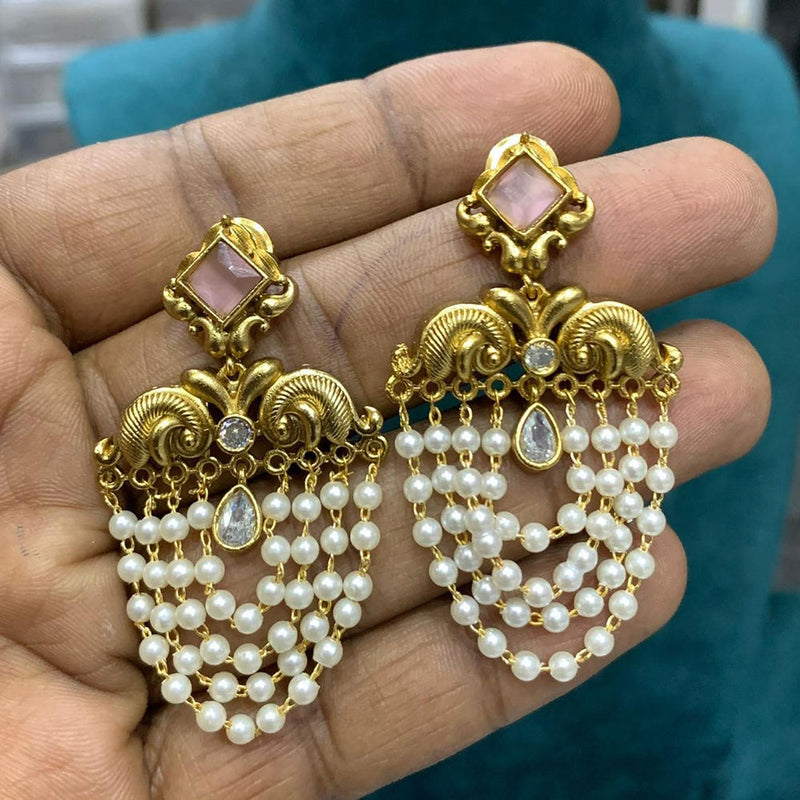 Sona Creation Gold Plated Kundan Stone And Pearl Dangler Earrings