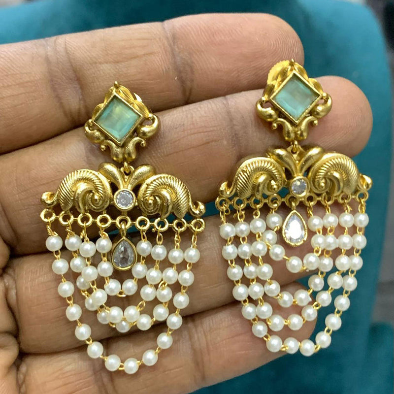 Sona Creation Gold Plated Kundan Stone And Pearl Dangler Earrings