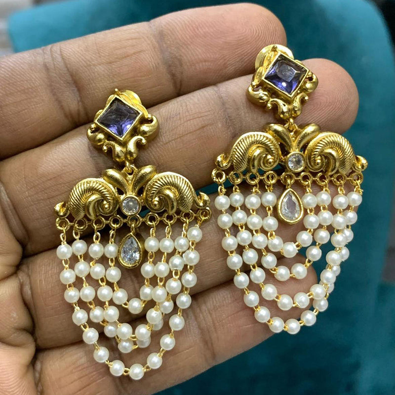 Sona Creation Gold Plated Kundan Stone And Pearl Dangler Earrings