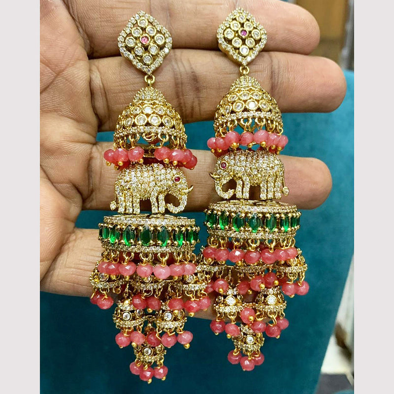 Sona Creation Gold Plated Polki Kundan And Pearls Jhumki Earrings