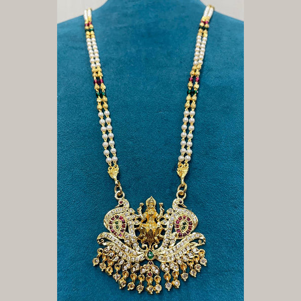 Sona Creation Gold Plated Pearl Temple Necklace Set